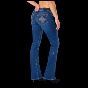 “Miss Me Low Rise Skinny Jeans 27x31 Stretch Embroidered Pockets EUC”